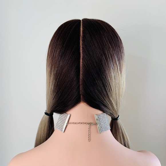 A Gorgeous Long Straight Ombre Steel Grey Lace Front Wig - Picture 6 of 16